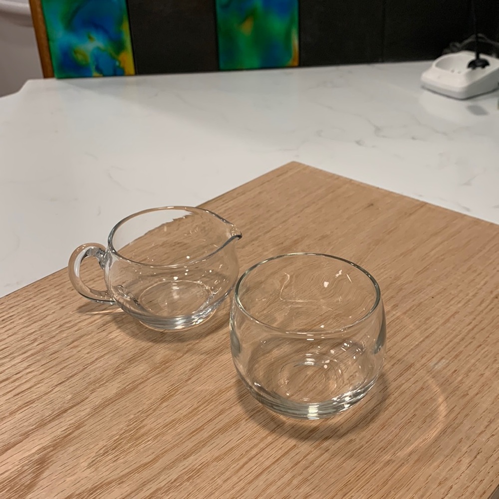 Vintage glass milk and sugar set